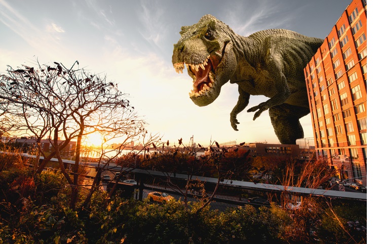 dinosaur destroy the modern city