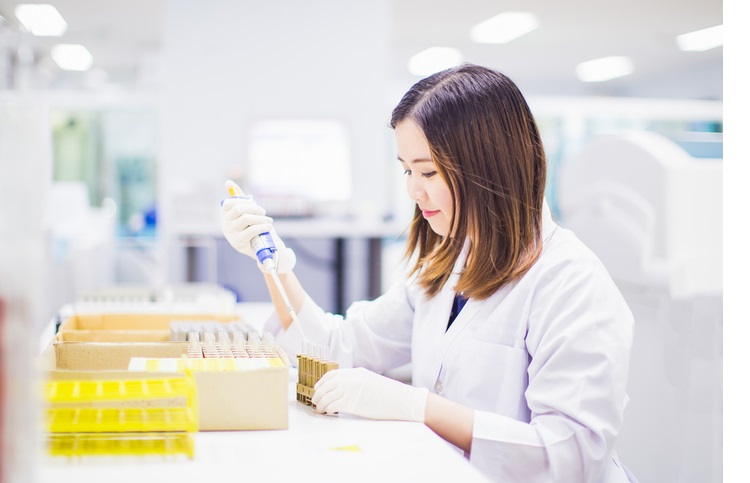 medical technologist is working with blood tube in the laboratory with Ultrapure Water 