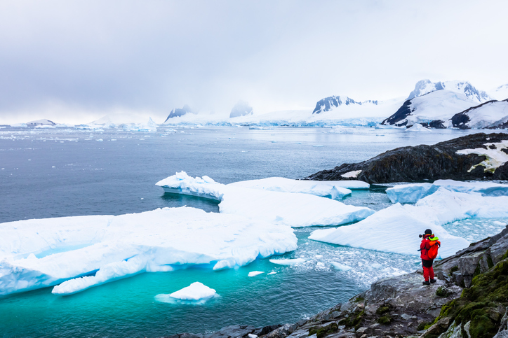 Antarctica with icebergs, snow, mountains and glaciers, beautiful nature in Antarctic Peninsula with ice