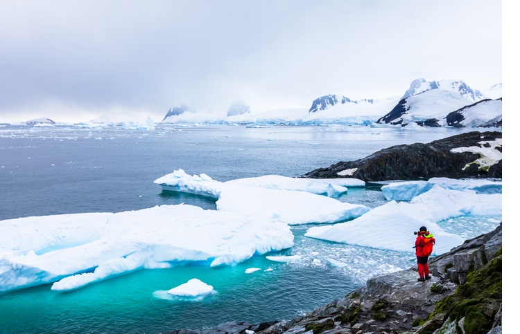 Antarctica with icebergs, snow, mountains and glaciers, beautiful nature in Antarctic Peninsula with ice