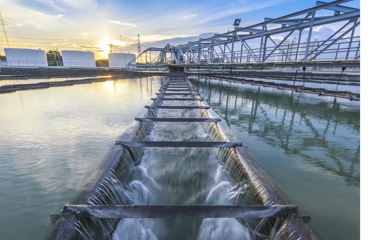 Water Treatment Plant process at sunset
