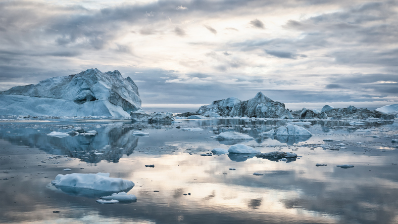 Greenland Icebergs Sunset Cloudscape Panorama