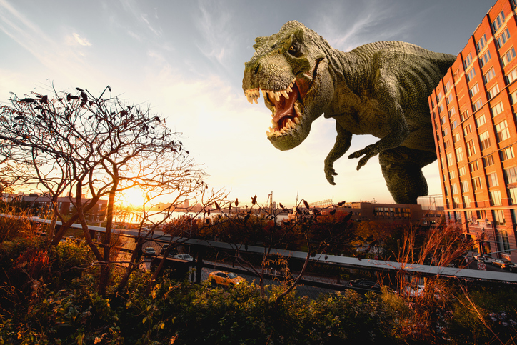 dinosaur destroy the modern city