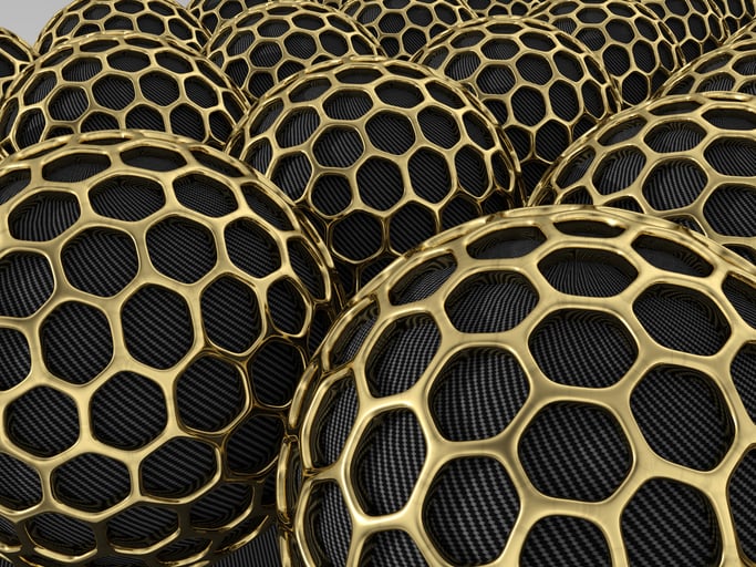 Carbon nanoparticles with gold mesh