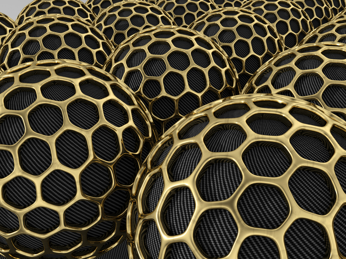 Carbon nanoparticles with gold mesh