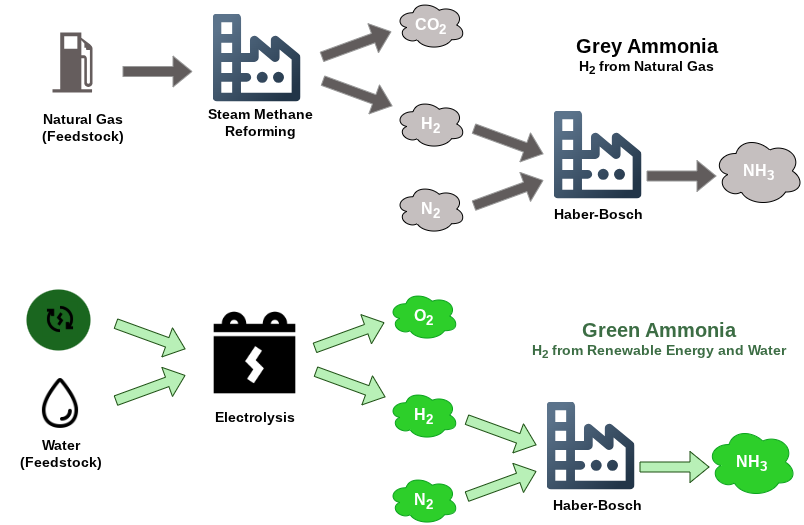 Grey and green ammonia